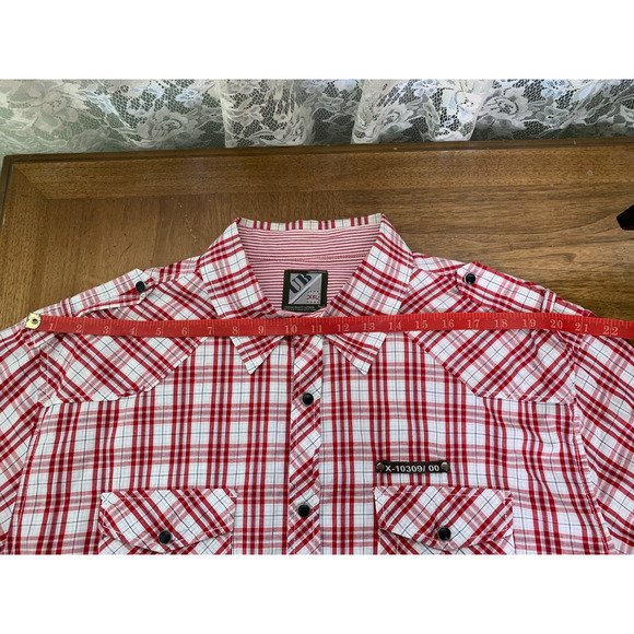 Urban Behavior Mens XXL Plaid Pearl Snap Slim Fit Long Sleeve Shirt Western - Picture 10 of 13